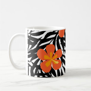 Caneca De Café Folhas tropicais de palma, estilo vintage applique