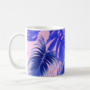 Caneca De Café Folhas tropicais de palma, folhas de selva, flora