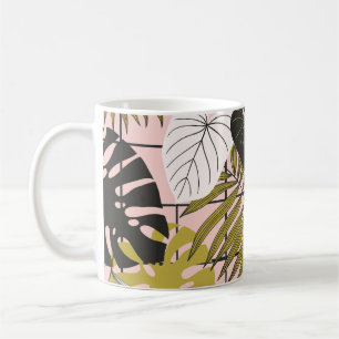 Caneca De Café Folhas tropicais de palma, na moda verão.