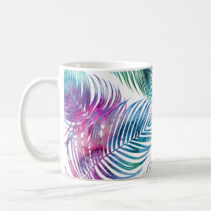 Caneca De Café Folhas tropicais de palma, padrão floral de aquare