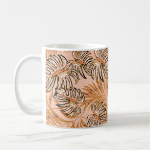 Caneca De Café Folhas tropicais de palma, selva. Vintage floral p