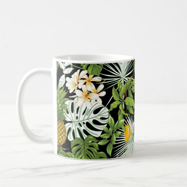 Caneca De Café Folhas tropicais e frutas, sem costura (Esquerda)
