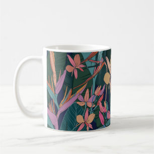 Caneca De Café Folhas tropicais, flores: vintage forrada.
