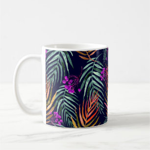 Caneca De Café Folhas tropicais. Folhas de aquarela de uma árvor