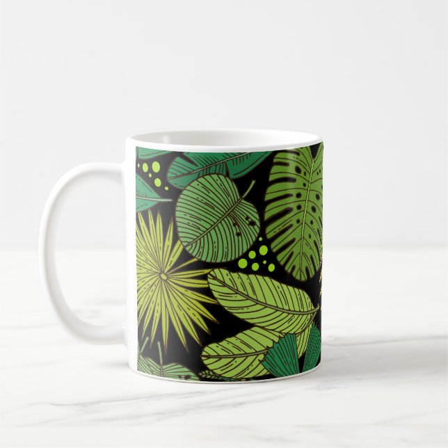 Caneca De Café Folhas Tropicais - Fundo Negro (Esquerda)