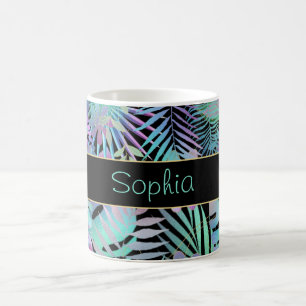 Caneca De Café Folhas Tropicais Iridescentes, Nome do Teal de Mel