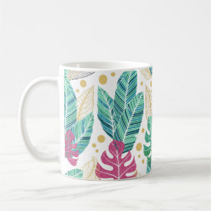 Caneca De Café Folhas tropicais. Padrão botânico uniforme. Vint