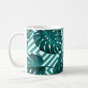 Caneca De Café Folhas Tropicais: Padrão Invisível Floral.