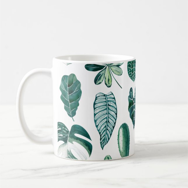 Caneca De Café Folhas tropicais padrão uniforme de aquarela com m (Esquerda)