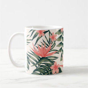 Caneca De Café Folhas tropicais, papel de parede de praia alegre.
