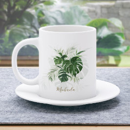 Caneca De Café Folhas tropicais personalizadas de aquarela