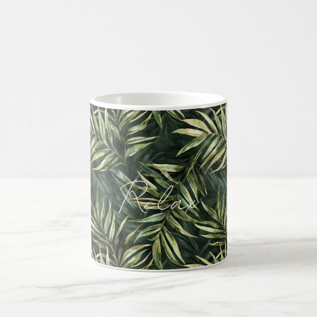 Caneca De Café Folhas Tropicais Verdes Pretas (Centro)