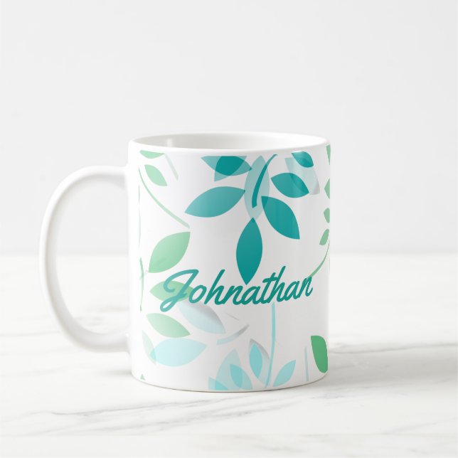Caneca De Café Folhas verdes azuis (Esquerda)