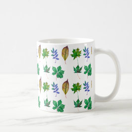 Caneca De Café Folhas verdes e azuis de aquarela