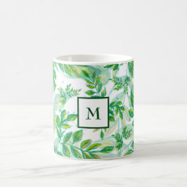 Caneca De Café Folhas Verdes Monogramas