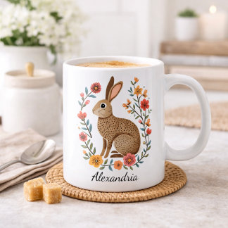 Caneca De Café Folk Art Rabbit Monogram