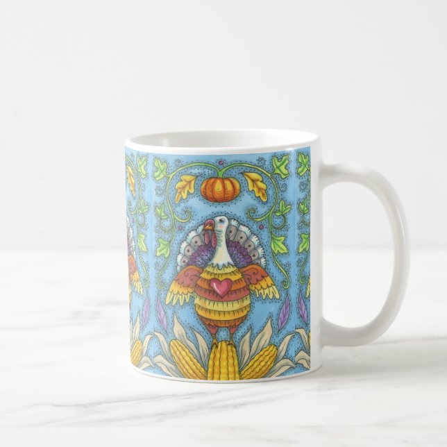 Caneca De Café FOLK ART TURKEY & CORN THANKSGIVING MUG Holiday (Direita)