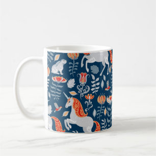 Caneca De Café Folk Fantasy: Unicórnios, Coelhos, Pássaros
