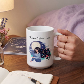 Caneca De Café Follow The Star Celestial Dreamy Woman Portrait
