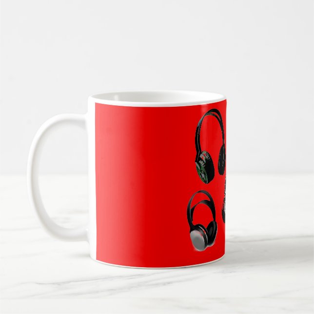Caneca De Café Fone de ouvido preto vermelho silhuetas Pop Art (Esquerda)