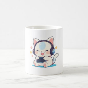 Caneca De Café Fones de Ouvido para Jogos de Gato Chibi Fofo Cons