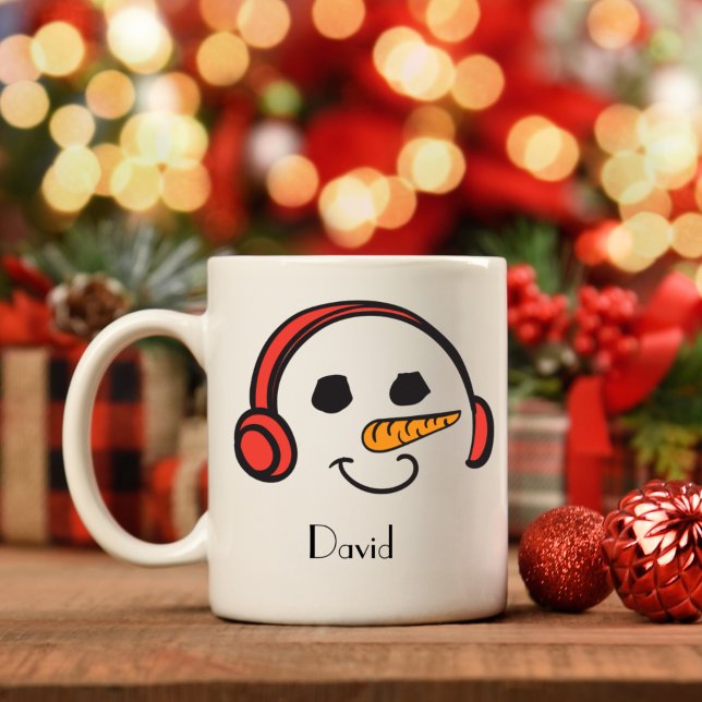 Caneca De Café Fones de ouvido personalizados Snowman (Criador carregado)
