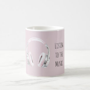 Caneca De Café Fones de ouvido prata rosa rubor