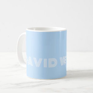 Caneca De Café Fonte Divertida Azul Claro e Branco Nome Moderno 0