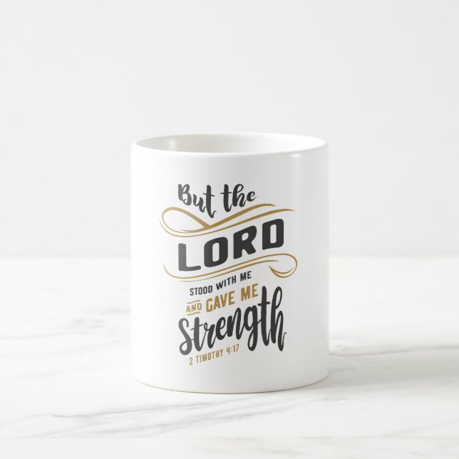 Caneca De Café Força divina - 2 Timothy 4:17 Design cristão (Centro)
