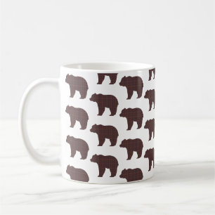 Caneca De Café Forma de Urso Xadrez Marrom Cabin Core