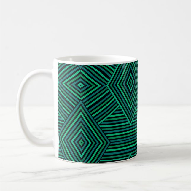 Caneca De Café Forma geométrica sem costura linhas rhombus verdes (Esquerda)