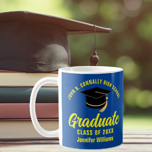 Caneca De Café Formando Amarelo Azul Personalizado para Graduação