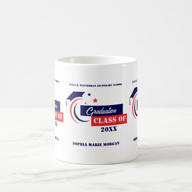 Caneca De Café Formando Azul Vermelho Branco Graduação Clássica (Centro)