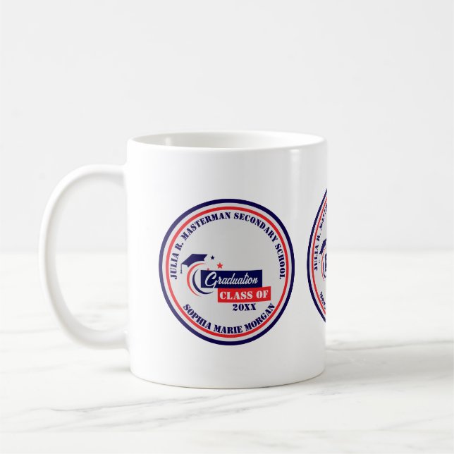 Caneca De Café Formando Azul Vermelho Branco Graduação Clássica (Esquerda)