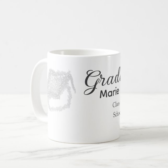 Caneca De Café formando boné de formatura preto de brilho (Frente Esquerda)