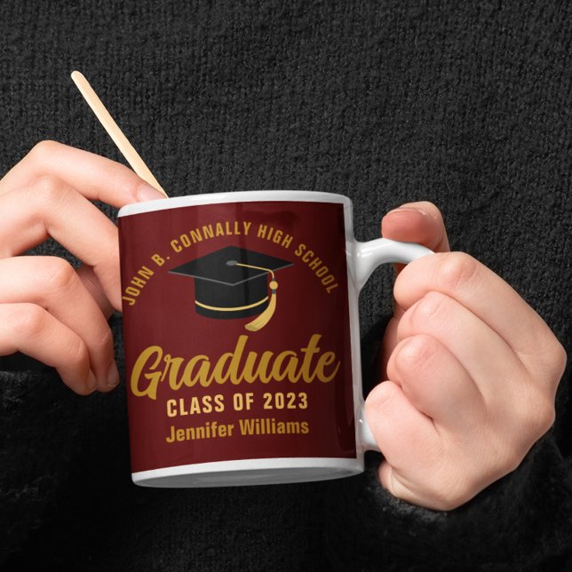 Caneca De Café Formando Dourado Maroon Personalizado para Graduaç (Criador carregado)
