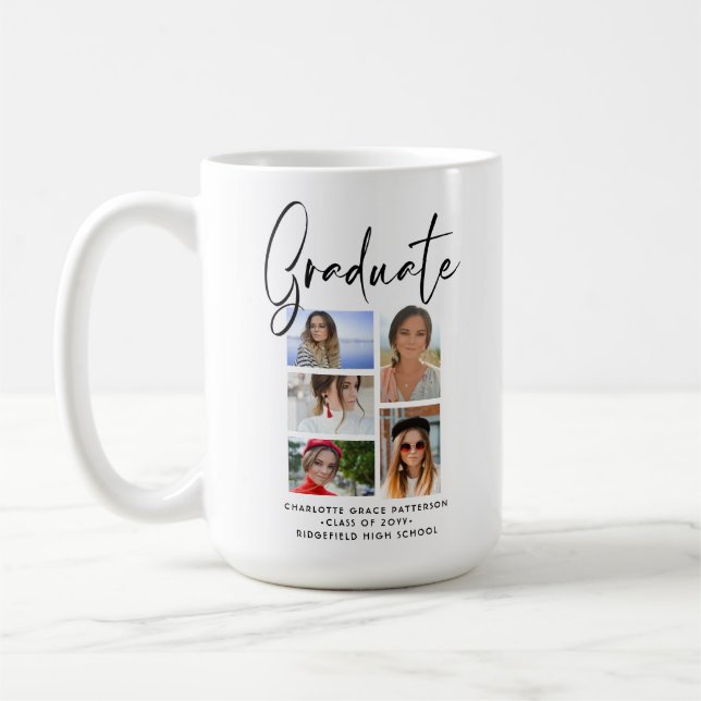 Caneca De Café Formando Elegante de Graduação Multifoto de Script (Esquerda)