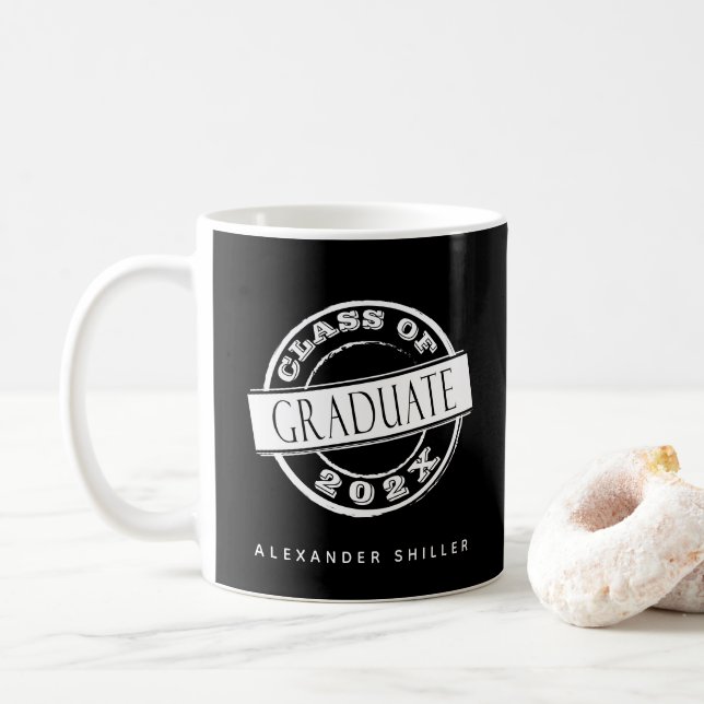 Caneca De Café Formando Preto Moderno Personalizado (Com Donut)