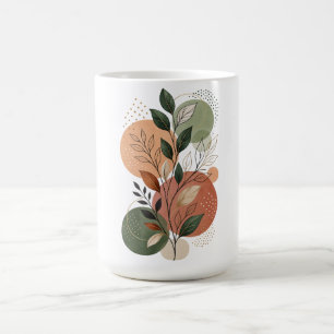 Caneca De Café Formas Abstratas Modernas em Terracota e Botânica