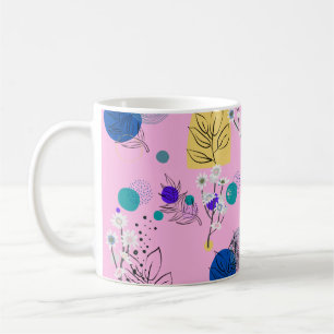 Caneca De Café Formas Botânicas Abstratas Florais Boho Rosa Moder