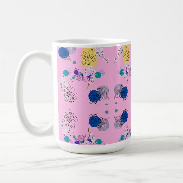 Caneca De Café Formas Botânicas Abstratas Florais Boho Rosa Moder (Esquerda)