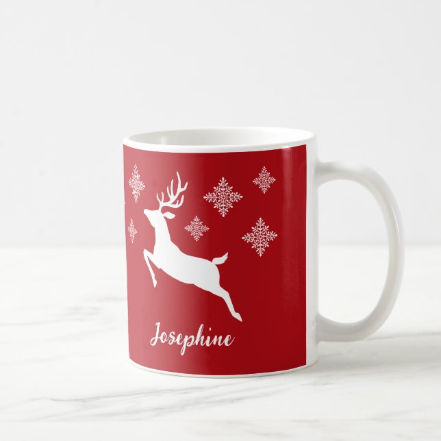 Caneca De Café Formas de Veado Branco em Vermelho com Flocos de N (Direita)