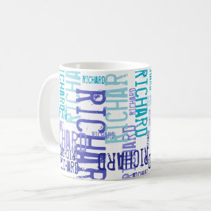 Caneca De Café Formas do padrão do nome da tipografia azul