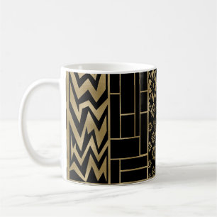 Caneca De Café Formas e Flores Tangues a Preto e Dourado