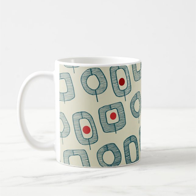 Caneca De Café Formas geométricas abertas verdes com pontos verme (Esquerda)