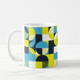 Caneca De Café Formas geométricas, fundo abstrato colorido.