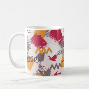 Caneca De Café Formas, Linhas e Pontos Coloridos de Abstrato