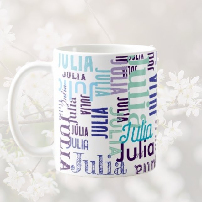 Caneca De Café Formas Personalizadas De Tipografia Azul (Criador carregado)