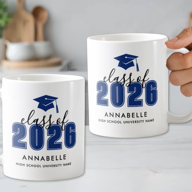 Caneca De Café Formatura Azul Personalizada (Personalized Blue Graduation Coffee Mug )