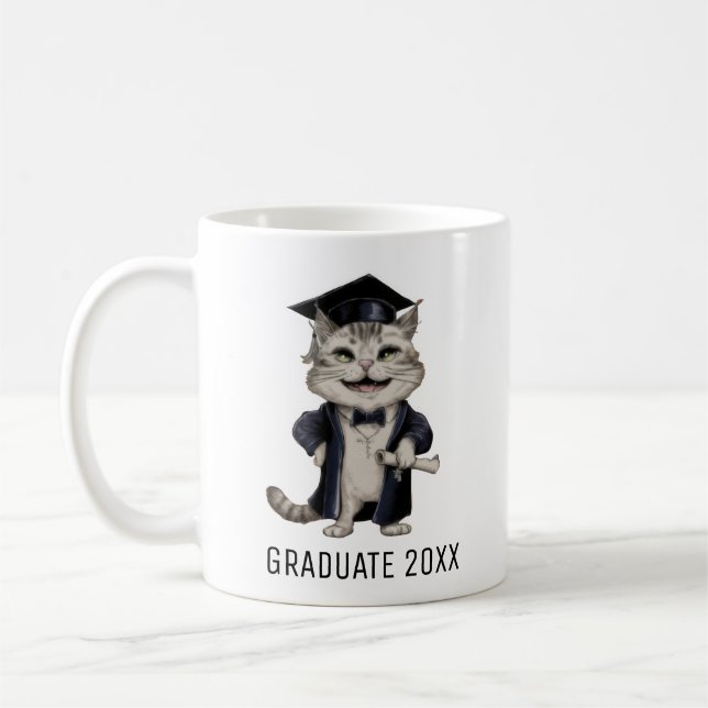 Caneca De Café Formatura de Gato Fofo Personalizada (Esquerda)